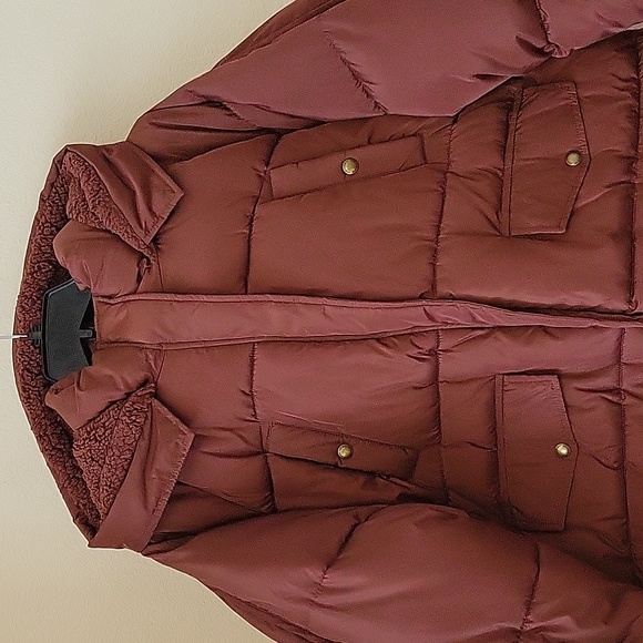 SAM EDELMAN Shirt Knit Trim Puffer Coat, Hooded, Large, Barn Red,NWT - Picture 8 of 14